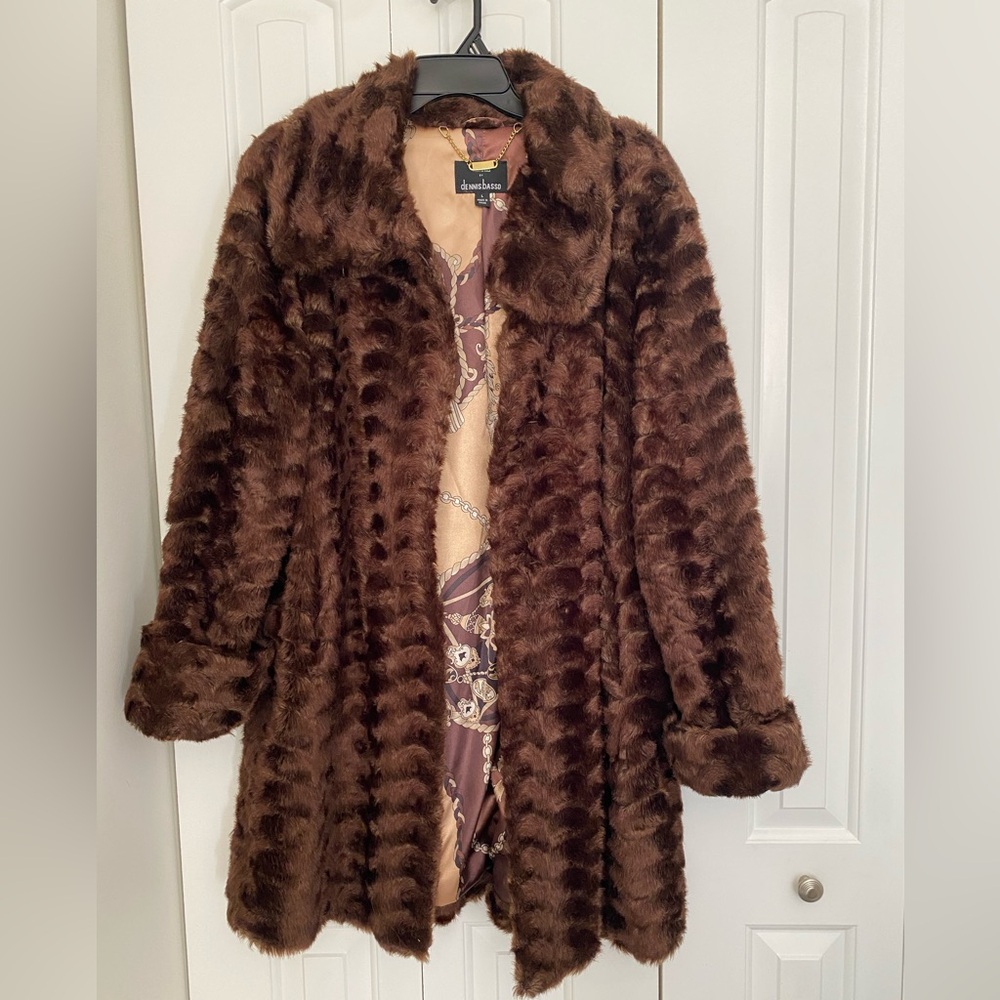 Dennis Basso Faux Fur Coat Size Large